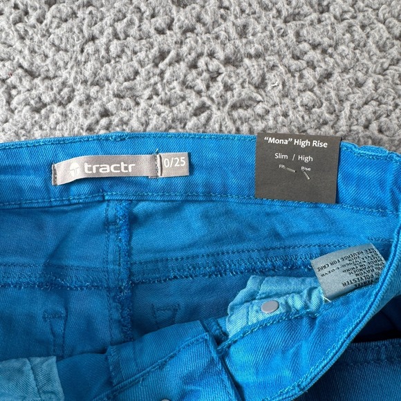 TRACTR MONA Bright Dive Blue High‎ Rise Stretch Cut Off Crop Jeans Sz 0/25 NWT - Picture 9 of 11